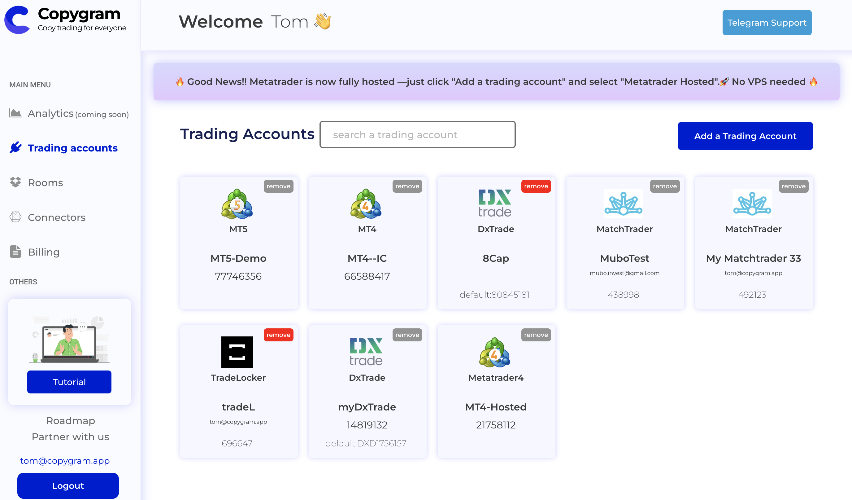 Go to trading accounts Page